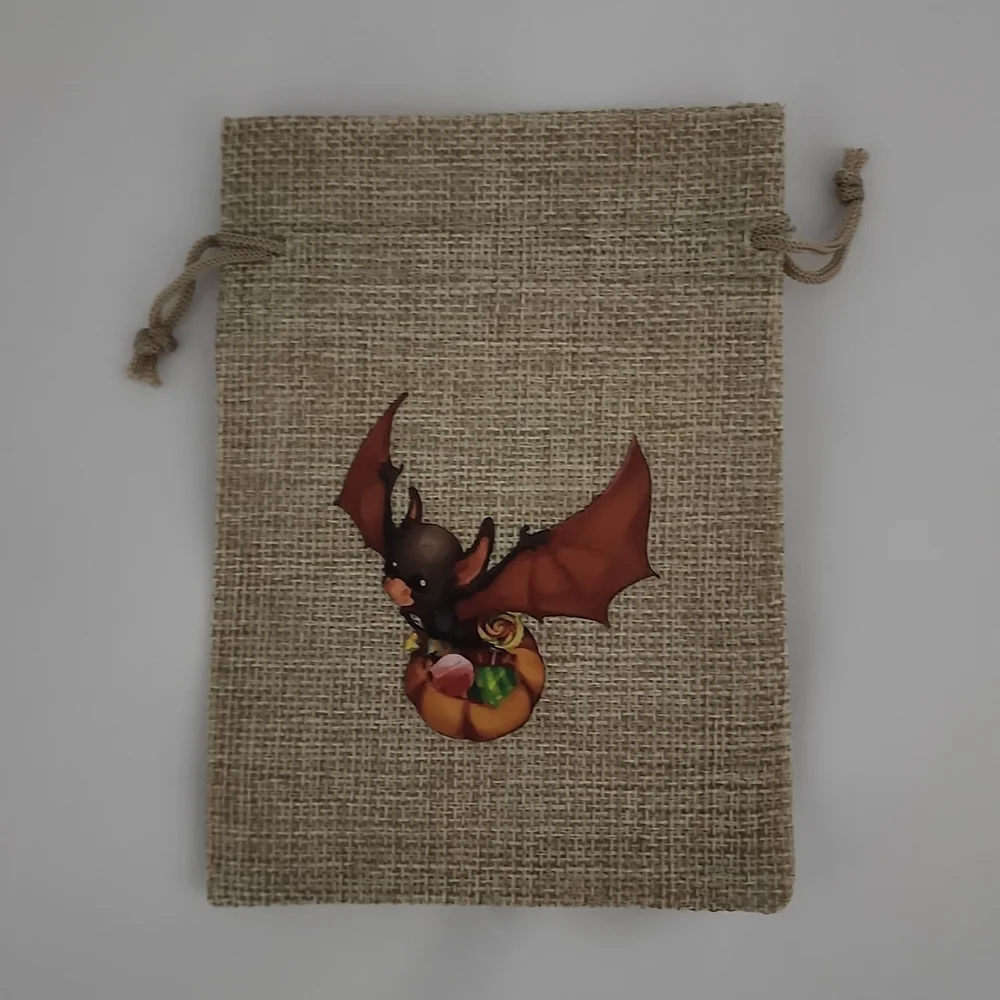 10 Pack- Halloween Burlap Gift Bag w/drawstring, Baby Bat Design